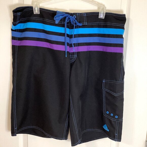 Adidas Men's Size L Three Striped Black Shorts Swimming Trunks Sports Vacation - Picture 1 of 5